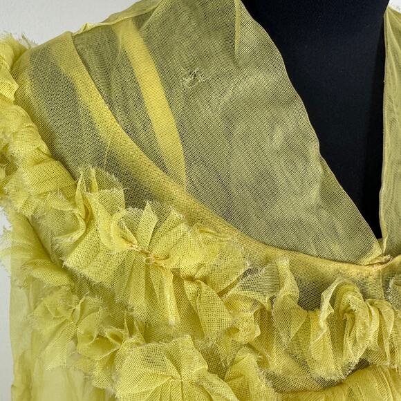 Vintage 1930s Yellow Ruffled Sheer Gown & Slip Set AS IS Project Piece Small - Picture 7 of 16